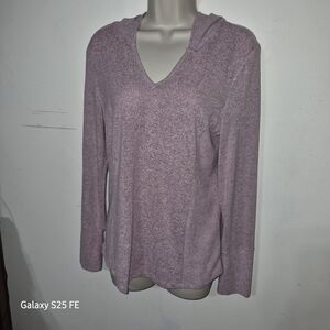 Lavender V-Neck Hooded Blouse